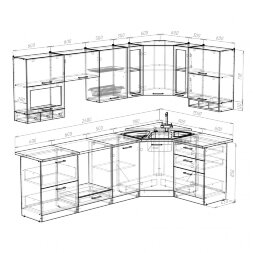 Кухонный гарнитур Кира гранд оптима, 260х150 см